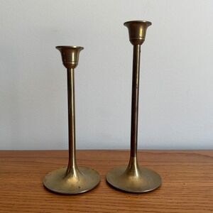 Vintage Interpur Brass Taper Candlestick Holders Set of 2 Taiwan MCM Gold Decor